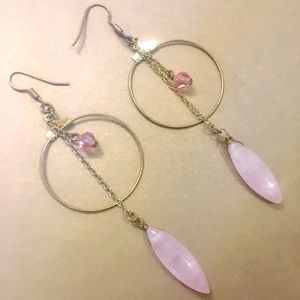 Hand made pink quarts and crystal earrings